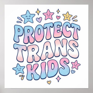 Bescherm Trans Kinderen Kawaii Stars Retro Pride Poster