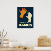 Bescherm uw handen Retro veiligheid op de werkplek Poster (Keuken)