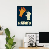 Bescherm uw handen Retro veiligheid op de werkplek Poster (Thuiskantoor)