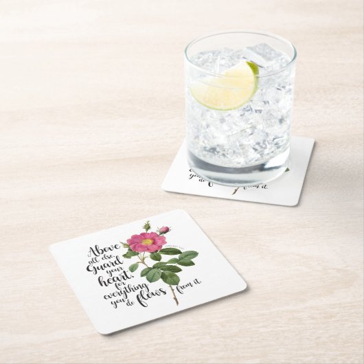 Bescherm uw hart -  Roos, spreekwoorden 4:23 Kartonnen Onderzetters (Insitu)