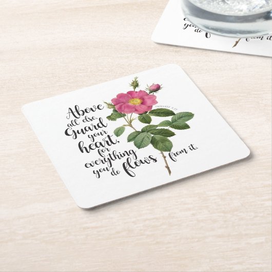Bescherm uw hart -  Roos, spreekwoorden 4:23 Kartonnen Onderzetters (Schuin)