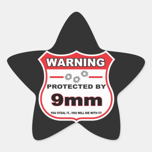 beschermd door 9mm schild ster sticker (Voorkant)
