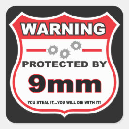 beschermd door 9mm schild vierkante sticker