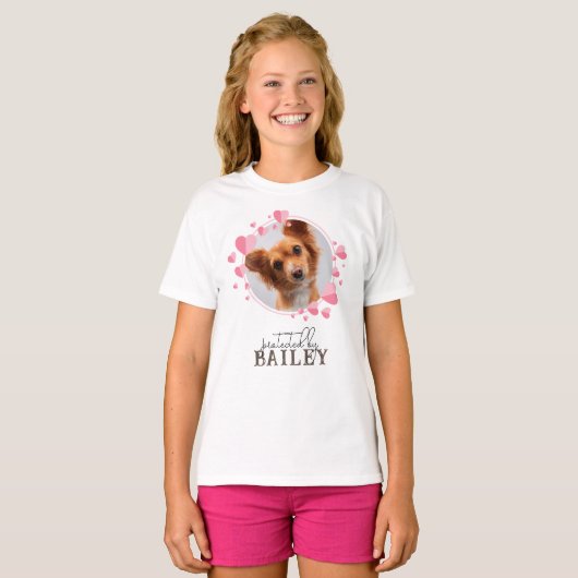 Beschermd door Dog Custom Pet Photo Pink Hearts T-shirt (Voorkant volledig)