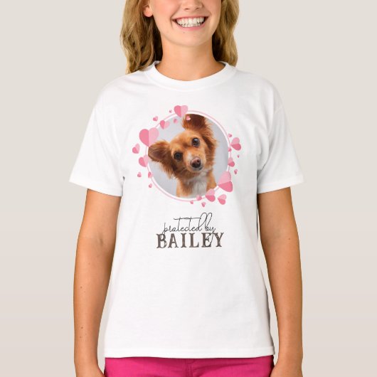 Beschermd door Dog Custom Pet Photo Pink Hearts T-shirt (Voorkant)