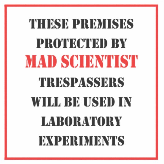 Beschermd door gekke wetenschapper sticker (Voorkant)