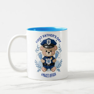 ☕💙 "Beschermd door papa's badge" - Eerste vader's Tweekleurige Koffiemok