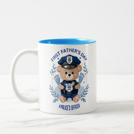 ☕💙 "Beschermd door papa's badge" - Eerste vader's Tweekleurige Koffiemok (Links)