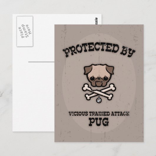 Beschermd door Pug Briefkaart (Voorkant / Achterkant)