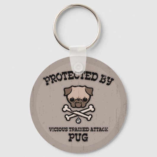 Beschermd door Pug Sleutelhanger (Voorkant)