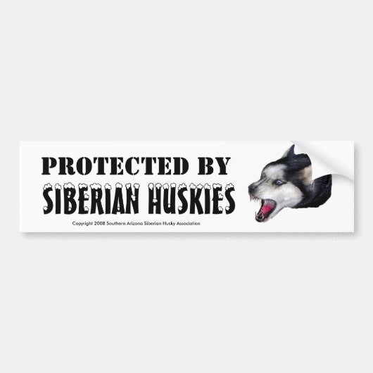 BESCHERMD DOOR SIBERIAN HUSKIES Bumpersticker (Voorkant)