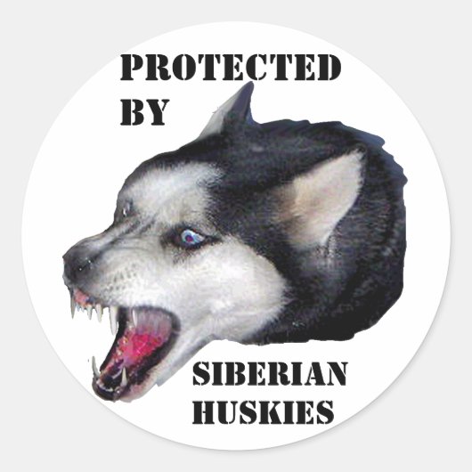 BESCHERMD DOOR SIBERISCHE HUSKIES RONDE STICKER (Voorkant)