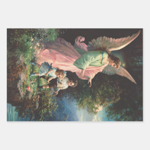 Beschermengel beschermt kinderen bij een richel inpakpapier vel