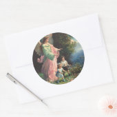 Beschermengel beschermt kinderen bij een richel ronde sticker (Envelop)