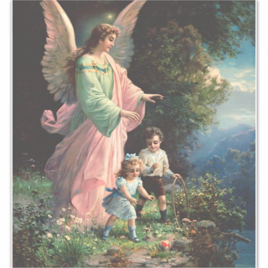 Beschermengel beschermt kinderen bij een richel sticker (Voorkant)