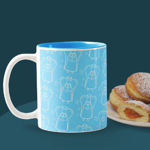 Beschermengel Blauw En Wit Patroon Mok