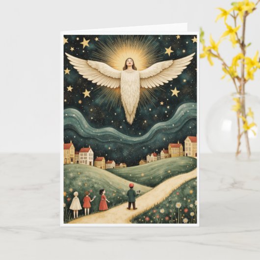 Beschermengel boven het dorp kaart (Gele Bloem)