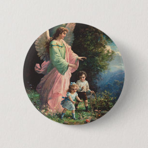 Beschermengel die kinderen beschermt bij een riche ronde button 5,7 cm
