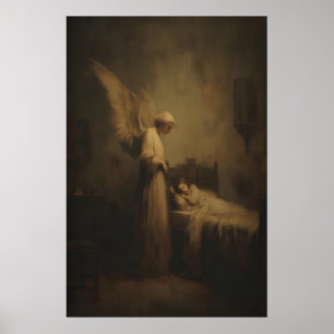 Beschermengel die over slapend kind waakt poster