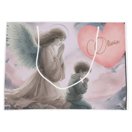 Beschermengel en kind samen bidden groot cadeauzakje (Voorkant)