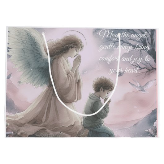 Beschermengel en kind samen bidden groot cadeauzakje (Achterkant)