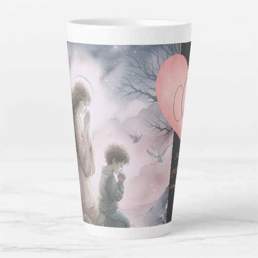 Beschermengel en kind samen bidden latte mok (Voorkant)