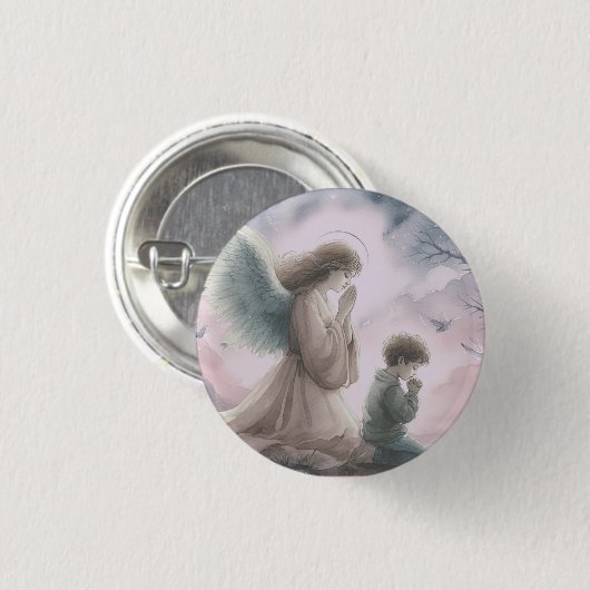 Beschermengel en kind samen bidden ronde button 3,2 cm (Voorkant /achterkant)