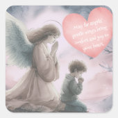 Beschermengel en kind samen bidden vierkante sticker (Voorkant)