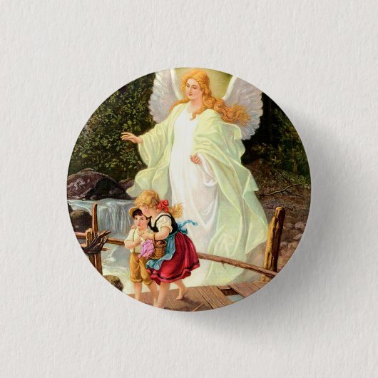 Beschermengel Kinderen over Brug Lindberg  Ronde Button 3,2 Cm (Voorkant)