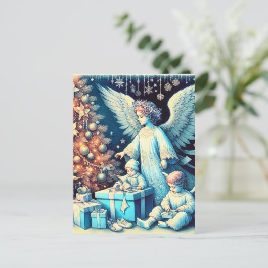  beschermengel met kinderen feestdagenkaart (Staand voorkant)
