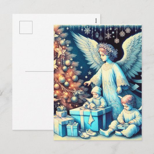  beschermengel met kinderen feestdagenkaart (Voorkant / Achterkant)