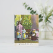 Beschermengel met kinderen & verlichte kerstboom briefkaart (Staand voorkant)