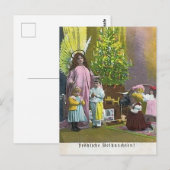 Beschermengel met kinderen & verlichte kerstboom briefkaart (Voorkant / Achterkant)