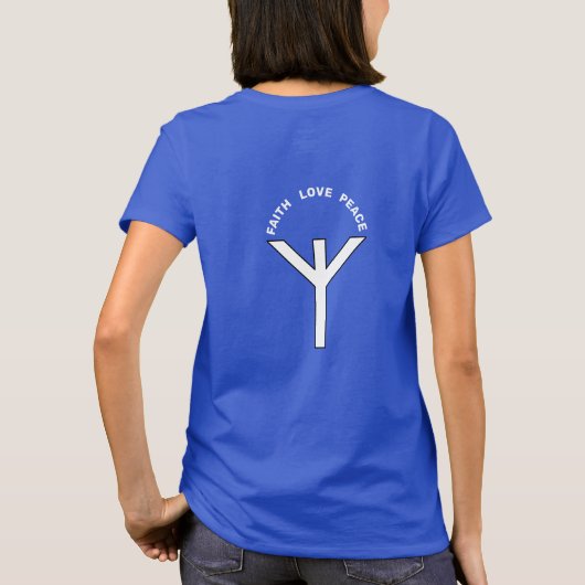 Bescherming Algiz Rune & Faith Love Peace Text T-shirt (Achterkant)
