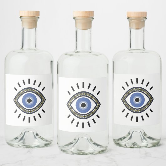 Bescherming van het oogmerk, griekblauw oog, derde likeurfles etiket (Flessen)