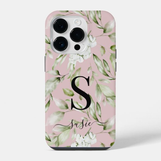 Bescherming voor Floral Monogram Script Name iPhone Hoesje (Achterkant)