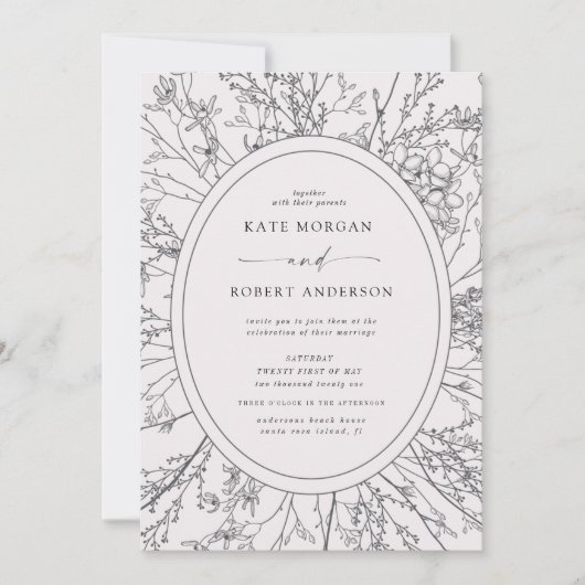 beschetste moderne uitnodiging voor een florale br (Voorkant)