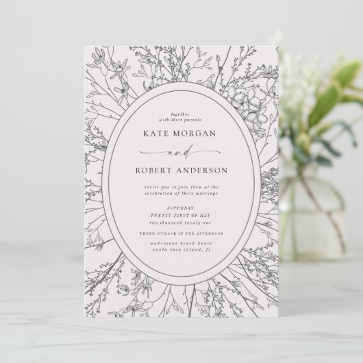 beschetste moderne uitnodiging voor een florale br (Staand voorkant)