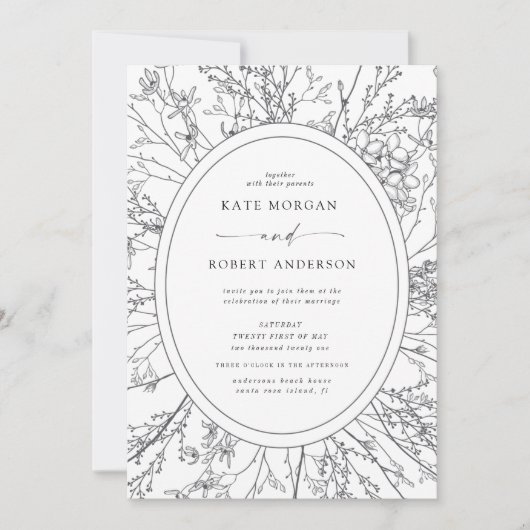 beschetste moderne uitnodiging voor een florale br (Voorkant)