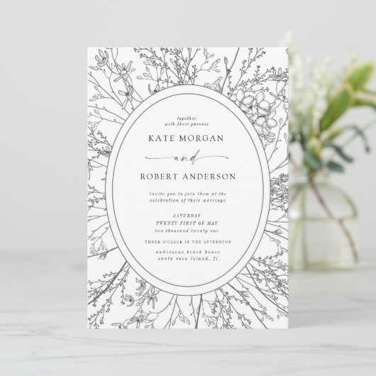 beschetste moderne uitnodiging voor een florale br (Staand voorkant)