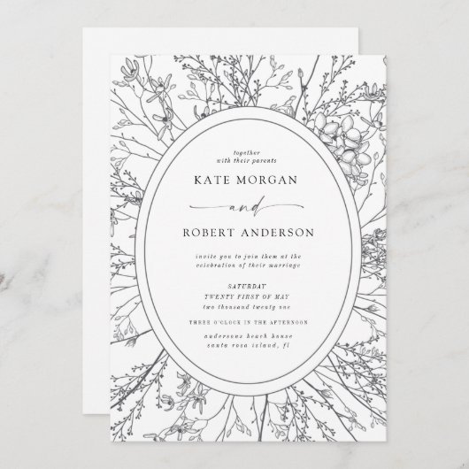 beschetste moderne uitnodiging voor een florale br (Voorkant / Achterkant)