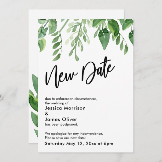 Beschilderde groen blijvende uitgestelde bruiloft  kaart (Voorkant / Achterkant)