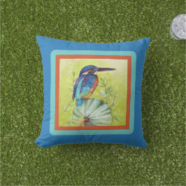 beschilderde kolibrie op blauw buitenkussen
