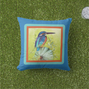  beschilderde kolibrie op blauw buitenkussen