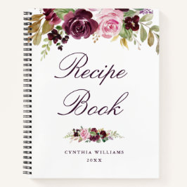 beschilderde paarse bloemen Recipe Book Notitieboek