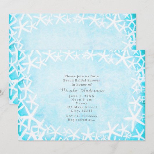 Beschilderde Zeester Aqua Blauwe Feest Uitnodiging (Voorkant / Achterkant)