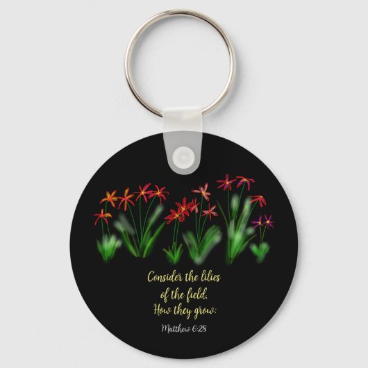 ‘Beschouw de lelies van het veld’ Mattheüs 6:28 Sleutelhanger (Voorkant)