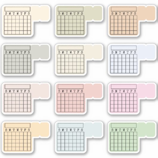 Beschrijfbare Maandelijkse Index Tabkalender Gewoo Sticker (Voorkant)