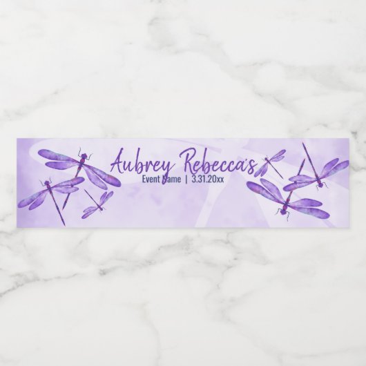 Beschrijfbare paarse libel waterfleslabels waterfles etiket (Enkel label)