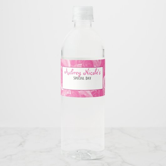 Beschrijfbare Roze Rozen Waterfles Labels Waterfles Etiket (Voorkant)